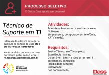 Dass está recebendo currículos para Técnico de Suporte em TI, em Itaberaba